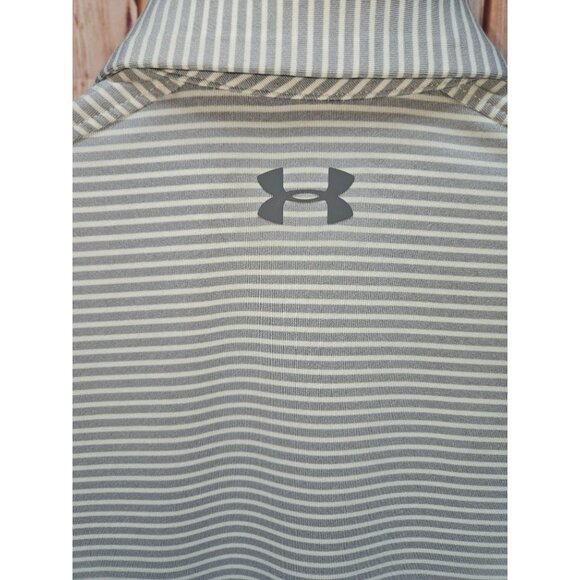 Under Armour Mens HeatGear Polo Medium Loose Fit Striped Gray - Picture 6 of 7